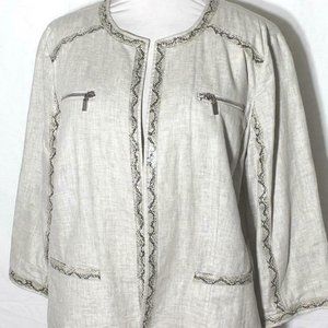 Chico's Light Jacket w Faux Snake Skin Trim Zipper